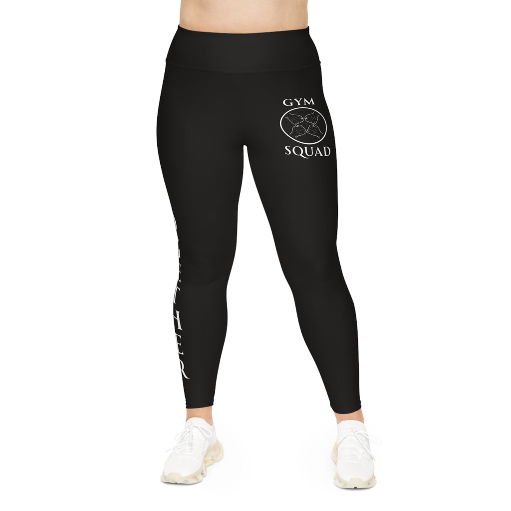 Plus Size Triple Logo Gym Squad Leggings — 'Fit Together' Black Workout AOP