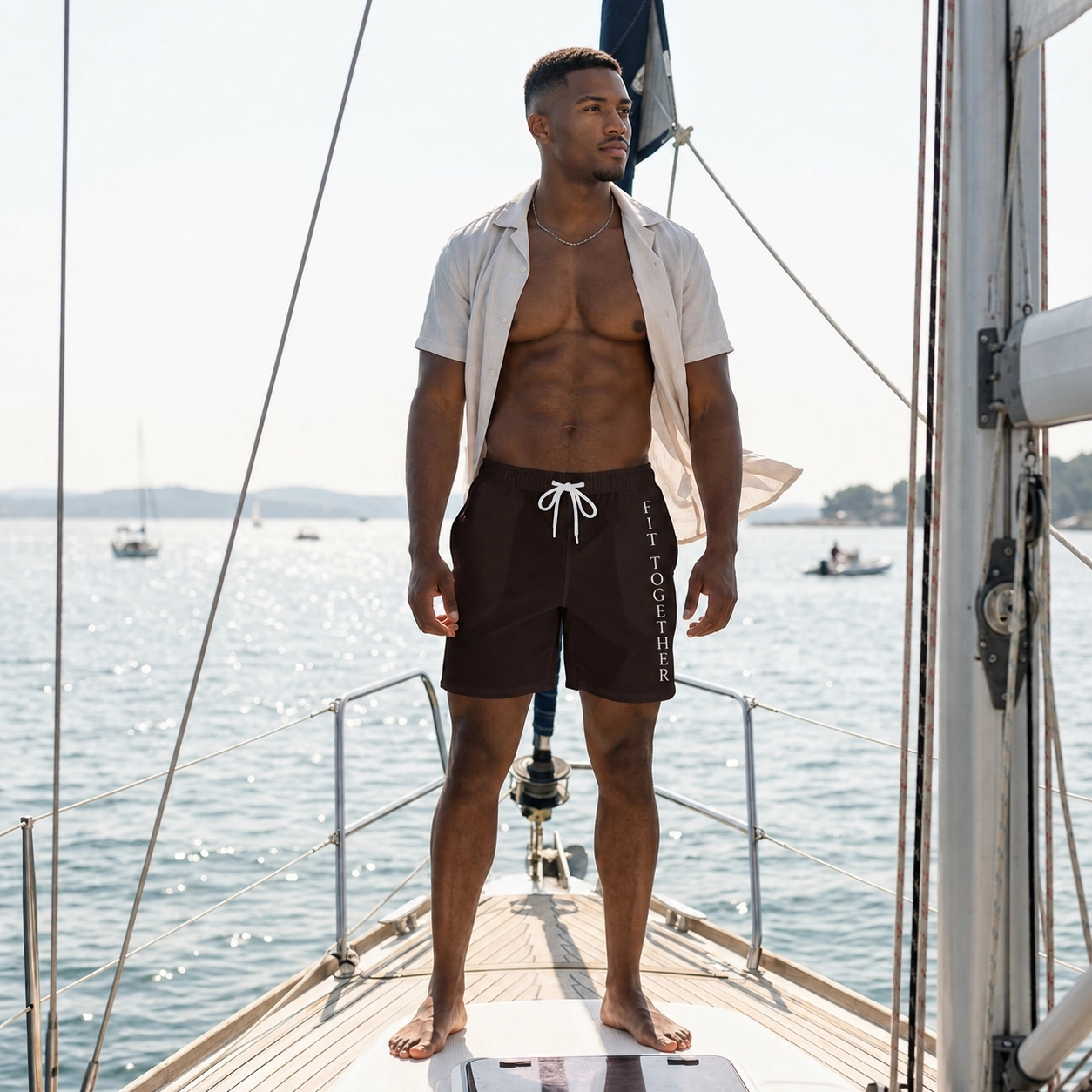 Athletic Long Shorts — 'Fit Together' Vertical Print & 'Gym Squad' Back Pocket