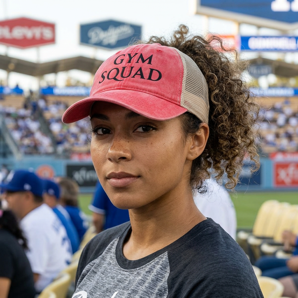Women's Washed Mesh-Back Cap with  Concealed Ponytail Opening