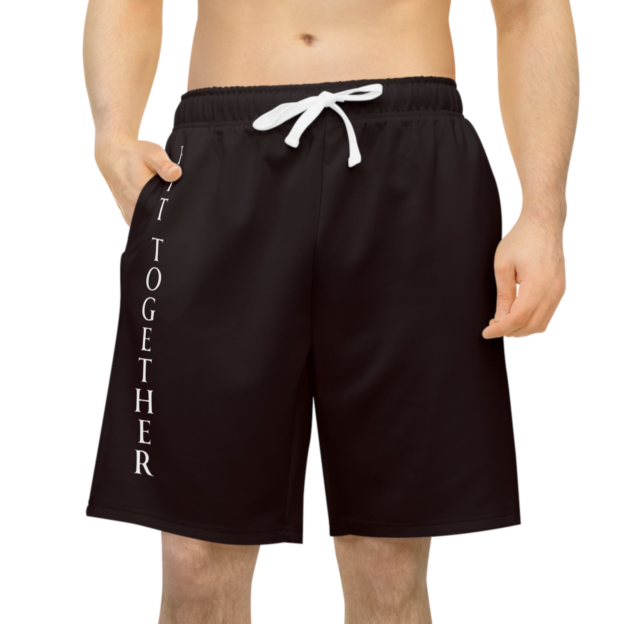Athletic Long Shorts — 'Fit Together' Vertical Print & 'Gym Squad' Back Pocket