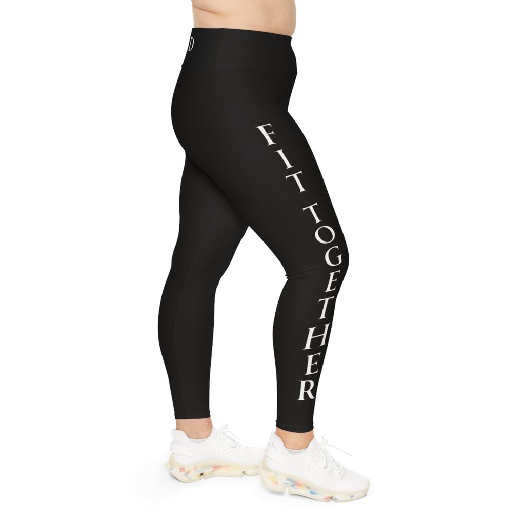Plus Size Triple Logo Gym Squad Leggings — 'Fit Together' Black Workout AOP